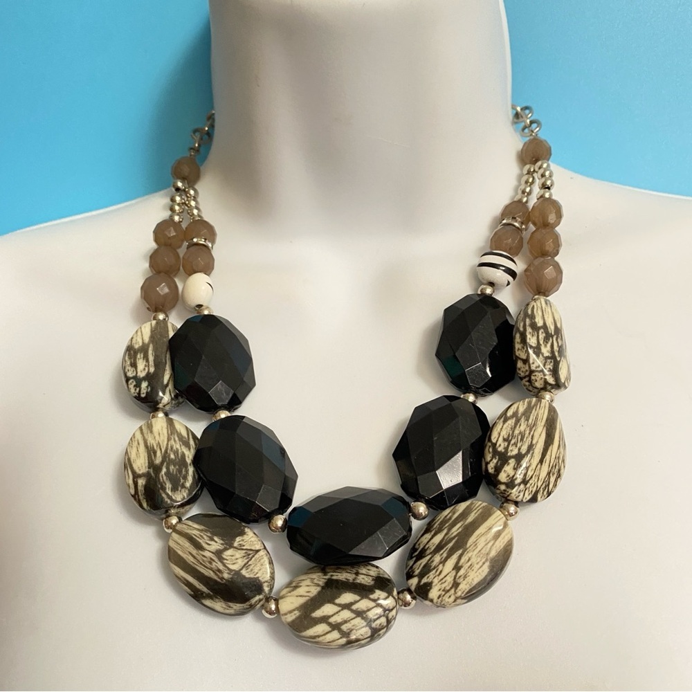 Black Gray Acrylic Double Strand Statement Necklace